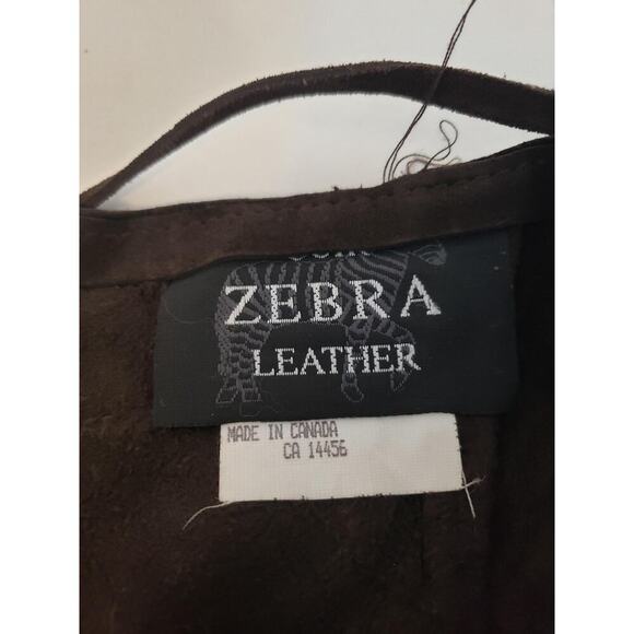 Zebra Leather Skirt sz 10 Brown Suede Fringe Hem & Tie Belt Western Movement - Picture 9 of 10